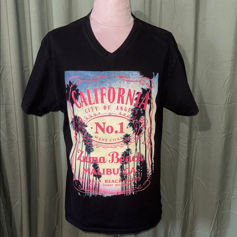 California Graphic Black V-Neck T-Shirt